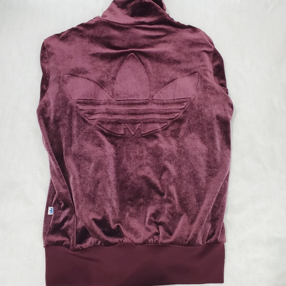 Adidas Velour Firebird Trefoil Track Jacket Maroon Gold Pockets Medium Y2K - Picture 14 of 17